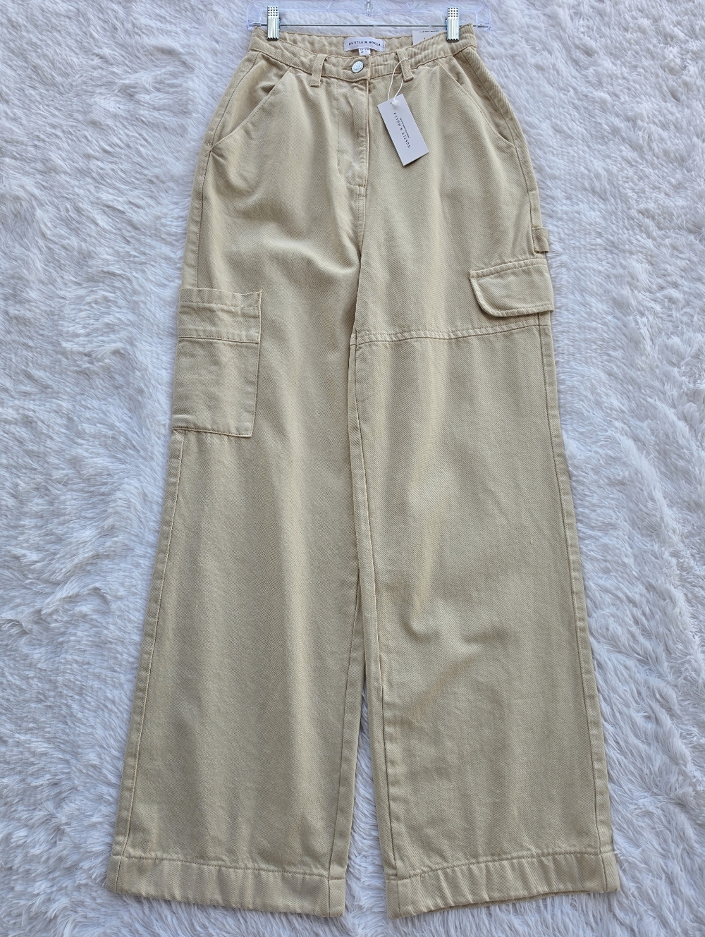 Hustle N Holla Kerry High Rise Tan Carpentet Cargo Jeans - Picture 1 of 9